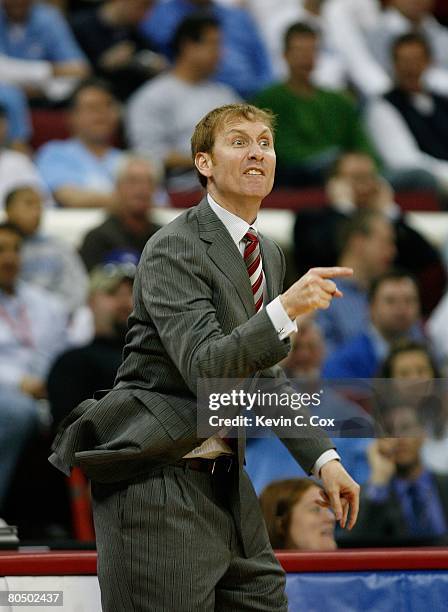 Head Coach John Pelphrey of the Arkansas Razorbacks yells from the sideline during the 2nd round of the East Regional game of the 2008 NCAA Men's...