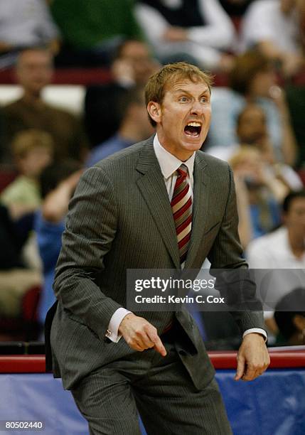 Head Coach John Pelphrey of the Arkansas Razorbacks yells from the sideline during the 2nd round of the East Regional game of the 2008 NCAA Men's...