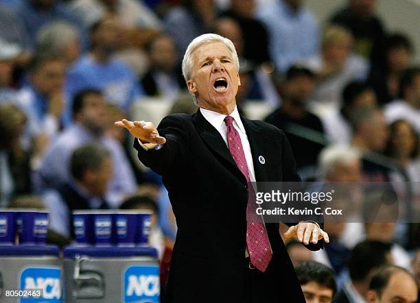 Head Coach Bob McKillop of the Davidson Wildcats yells from the sideline against the Georgetown Hoyas during the 2nd round of the East Regional of...