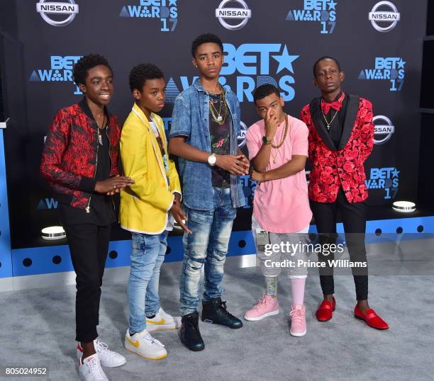 Caleb McLaughlin, Myles Truitt, Jahi Di'Allo Winston, Dante Hoagland and Tyler Marcel Williams of 'The New Edition Story' attends the 2017 BET Awards...
