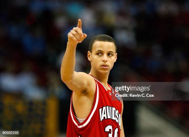 Stephen Curry of the Davidson Wildcats looks on against the Georgetown Hoyas during the 2nd round of the East Regional of the 2008 NCAA Men's...