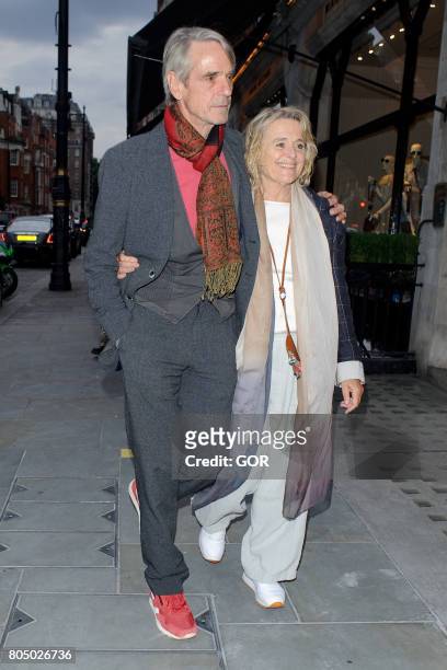 Jeremy Irons and Sinead Cusack arriving at Scotts restaurant on June 30, 2017 in London, England.