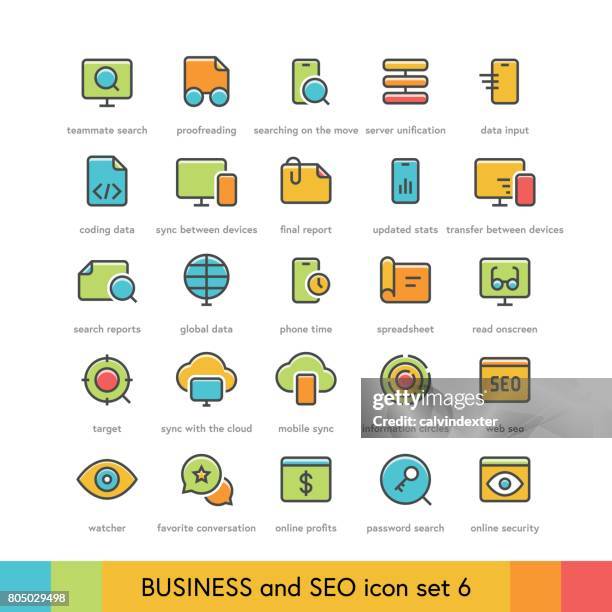 business and seo icon set 6 - proofreading stock illustrations