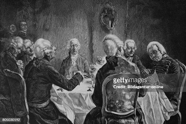 Frederick II, Friedrich was King of Prussia from 1740 until 1786, here on a table together with the sleeping Hans Joachim von Zieten.
