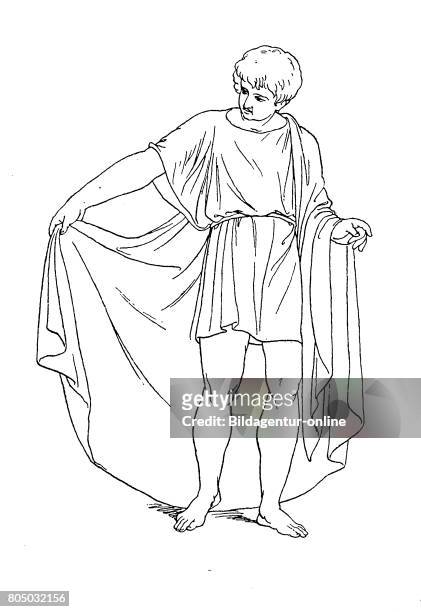 Greece, man's costume, short Chiton and Himation, History of fashion, costume story.
