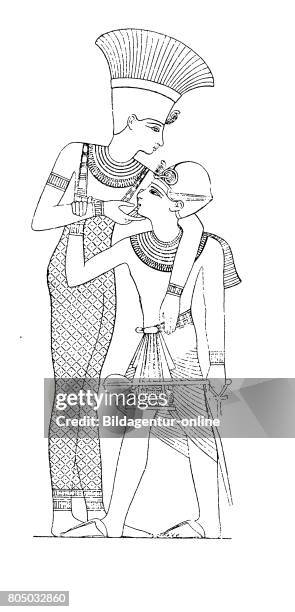 Anukis, Any, Anket, Anket, also Anuket is a goddess from Sudan who was also venerated in Ancient Egypt, here with Pharaoh Ramses II, 19th Dynasty,...