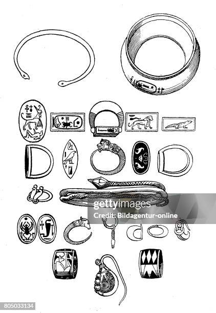 Ancient egypt, Jewelery, bracelets, rings, earrings, 18th dynasty, History of fashion, costume story.