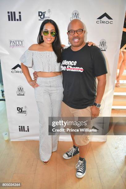 Jennifer Drake and Hurricane Dave attend a Def Jam Celebration for 2 Chainz & Vince Staples Presented By Baller Alert on June 24, 2017 in Los...