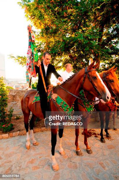 Horseman. Madonna dell'Assunta horserace.Orgosolo.Sardinia.Italy.Europe.