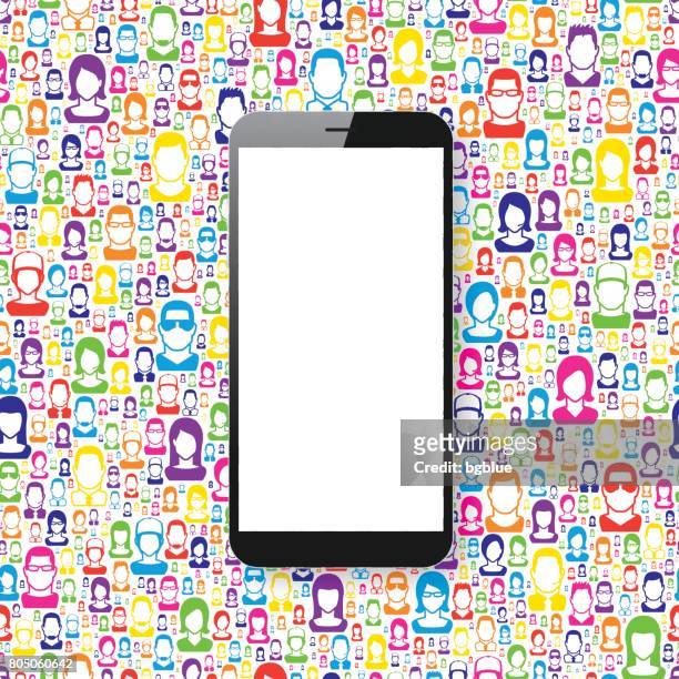 smartphone isolated on color people - mobile phone template - sparse crowd stock illustrations