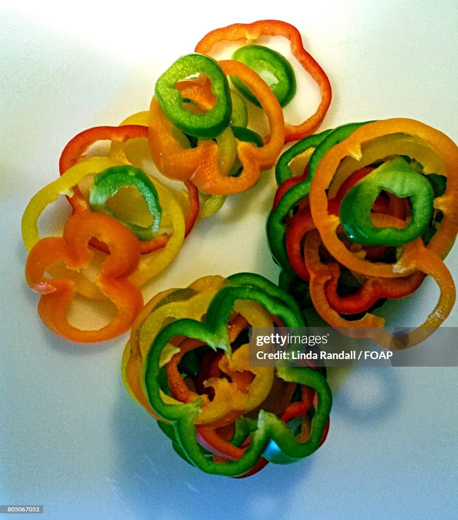 Stack of sliced bell peppers
