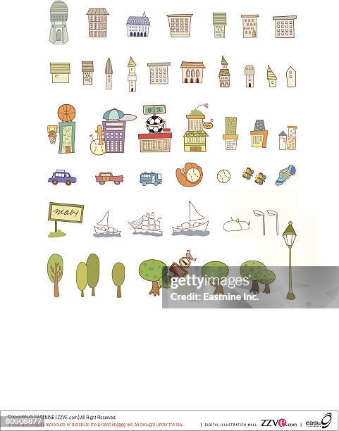 variation of colorful objects displayed in a row against white background - basketball hoop front stock illustrations