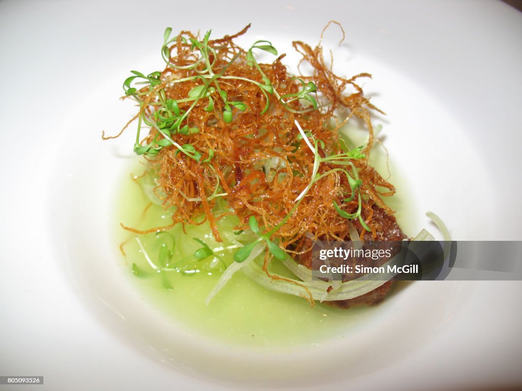 Haute cuisine food in a restaurant in London, England, United Kingdom