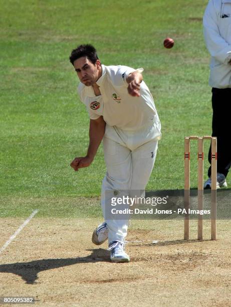 Australia's Mitchell Johnson in action during the tour match at the County Ground, Northampton.