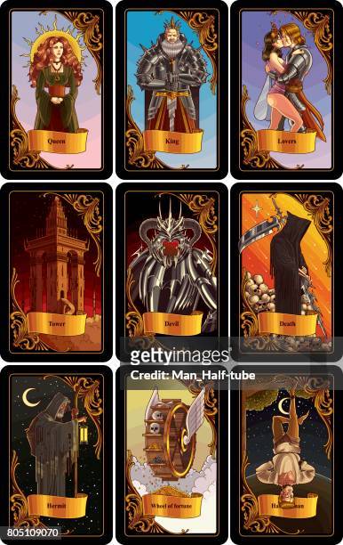 tarotkarte - queen card stock-grafiken, -clipart, -cartoons und -symbole