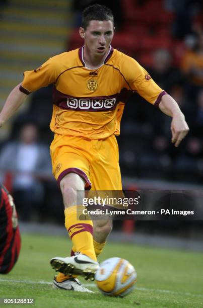Motherwell's Robert McHugh scores his sides eighth goal of the game during the Europa League Second Qualifying Round, First Leg Match at Fir Park,...