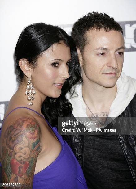 Chester Bennington of Linkin Park and wife Talinda Bentley arriving at the Kerrang! Awards, at the Brewery, London.