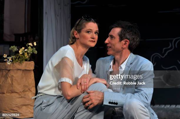 Daniel Weyman as Martin Wegner and Naomi Frederick as Gina Wegner in Daniel Kehlmann's The Mentor directed by Laurence Boswell at Vaudeville Theatre...