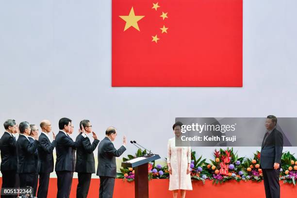 Carrie Lam Cheng Yuet-Ngor, Hong Kong's new Chief Executive and her new cabinet are sworn in by Chinese President Xi Jinping during an inauguration...