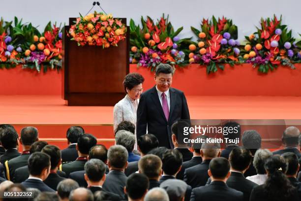 Carrie Lam Cheng Yuet-Ngor, Hong Kong's new Chief Executive and Chinese President Xi Jinping attend an inauguration ceremony in Hong Kong, China on...