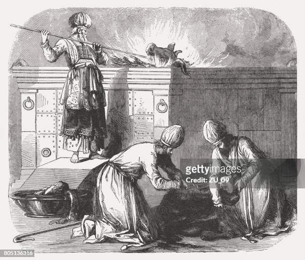 altar of burnt offering (exodus 29), wood engraving, published 1886 - israel people stock illustrations