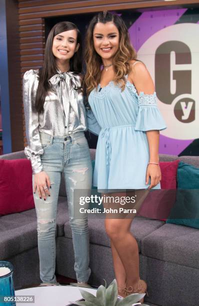 Sofia Carson and Clarissa Molina are seen at Univision's "El Gordo Y La Flaca" to promote her film Descendants 2 at Univision Studios on June 30,...