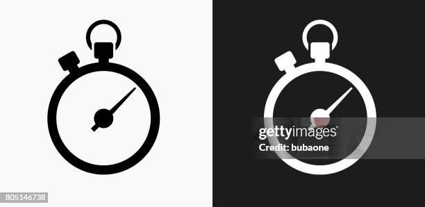 stopwatch icon on black and white vector backgrounds - timer stock illustrations
