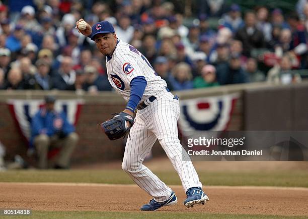 Aramis Ramirez of the Chicago Cubs fields the ball against the Milwaukee Brewers during the Opening Day game on March 31, 2008 at Wrigley Field in...