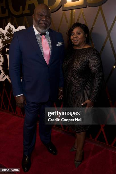 Bishop T.D. Jakes and his wife Serita Jakes pose for a photo at Bishop T.D. Jakes' surprise 60th birthday celebration at The Joule Hotel on June 30,...