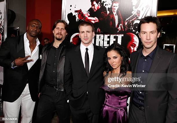 Actor Terry Crews, director David Ayer, actor Chris Evans, actress Martha Higareda and actor Keanu Reeves arrive at the "Street Kings" premiere at...