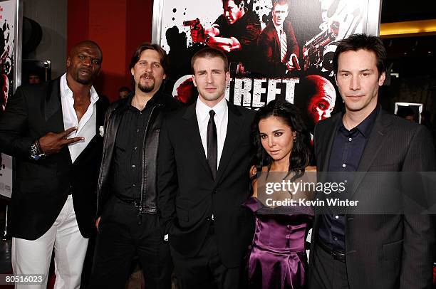 Actor Terry Crews, director David Ayer, actor Chris Evans, actress Martha Higareda and actor Keanu Reeves arrive at the "Street Kings" premiere at...