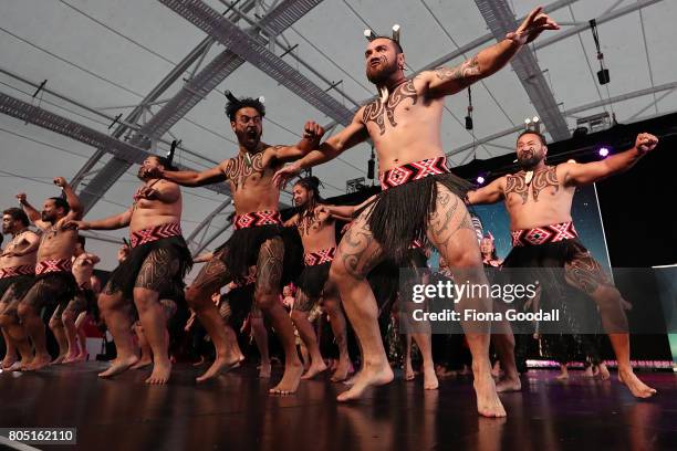 Te Waka Huia of Auckland perfom during Te Taumata Kapa Haka at The Cloud on July 1, 2017 in Auckland, New Zealand. The Matariki Festival is an annual...