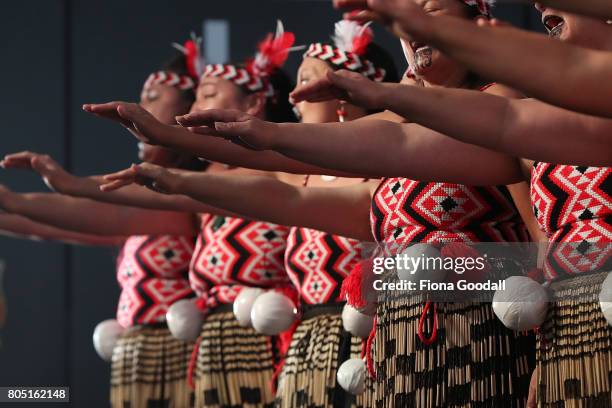 Te Waka Huia of Auckland perfom during Te Taumata Kapa Haka at The Cloud on July 1, 2017 in Auckland, New Zealand. The Matariki Festival is an annual...