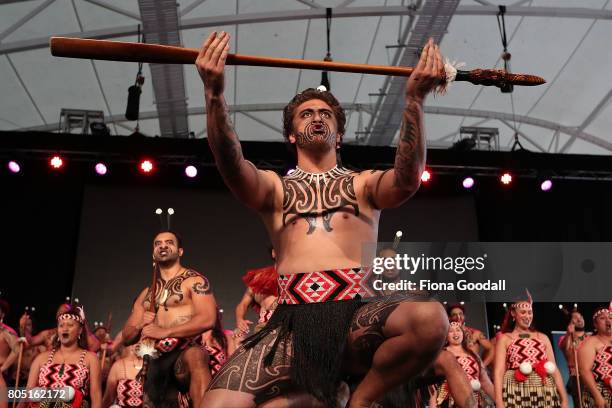 Te Waka Huia of Auckland perfom during Te Taumata Kapa Haka at The Cloud on July 1, 2017 in Auckland, New Zealand. The Matariki Festival is an annual...