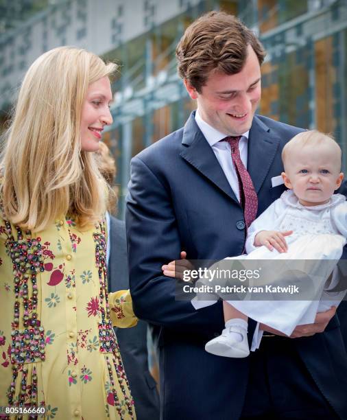 Prince Amedeo and his wife Lili and daughter Anna Astrid of Belgium attend the 80th birthday celebrations of Belgian Queen Paola on June 29, 2017 in...