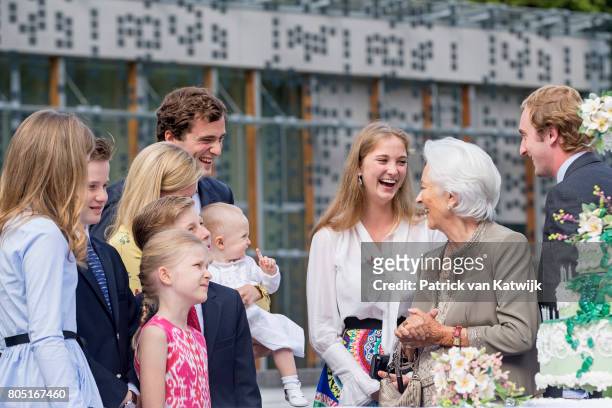 Queen Paola, Prince Amedeo with his daughter Anna Astrid and wife Lili, Princess Elisabeth, Prince Emmanuel and Princess Eleonore of Belgium attend...