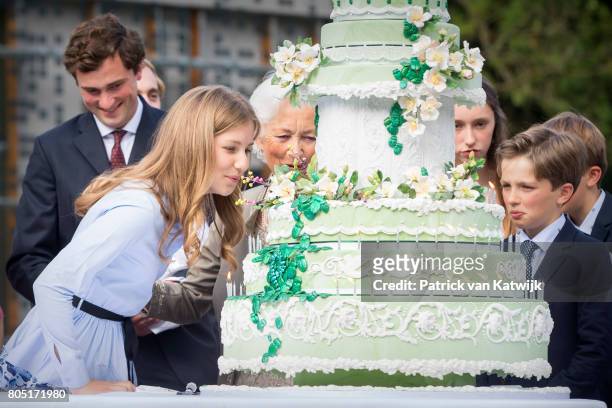 Prince Amedeo, Queen Paola, Crown Princess Elisabeth and Prince Nicolas of Belgium attend the 80th birthday celebrations of Belgian Queen Paola on...