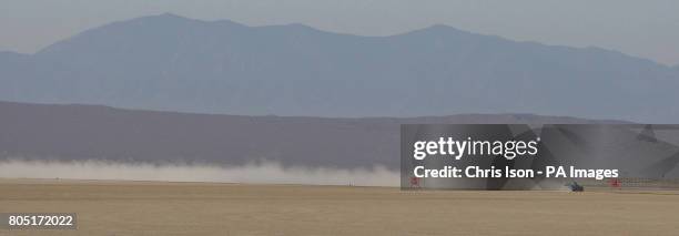 Charles Burnett III drives The British Steam Car across Rogers Dry Lake on Edwards Air Force Base in the Mojave Desert, California, USA during his...