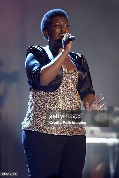 Keiba Burrell, daughter of rapper MC Hammer performs during the live taping of the premiere episode of "Rock the Cradle" on April 3, 2008 at CBS...