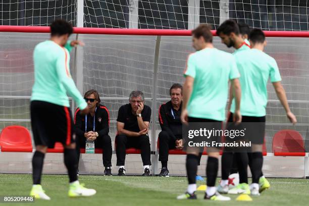 Fernando Santos head coach of Portugal looks on during a training session during the FIFA Confederations Cup Russia 2017 on July 1, 2017 in Moscow,...