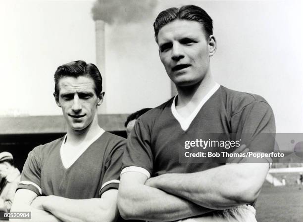 Manchester United footballers Mark Jones and Dennis Viollet. The two Busby Babes were both involved in the Munich Air Crash, Mark Jones lost his life...