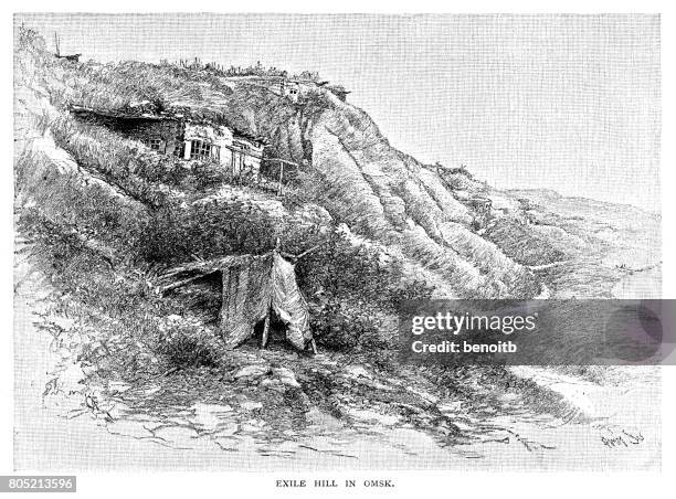 exile hill in omsk - omsk stock illustrations