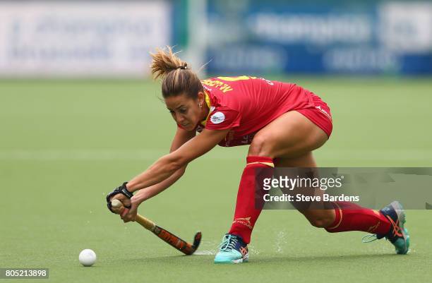 Maria Lopez of Spain shoots during the Fintro Hockey World League 5/8 place playoff game between Spain and Italy on July 1, 2017 in Brussels, Belgium.