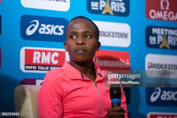 Ruth Jebet of Barhain, the Olympic champion in the 3,000m steeple at the Rio 2016 Olympic Games, answers questions during the Press Conference of the...