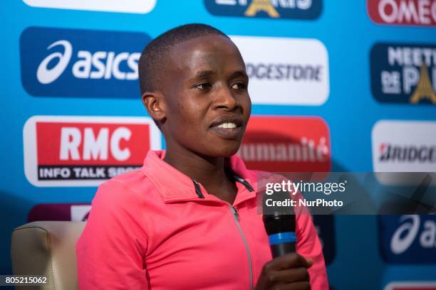 Ruth Jebet of Barhain, the Olympic champion in the 3,000m steeple at the Rio 2016 Olympic Games, answers questions during the Press Conference of the...