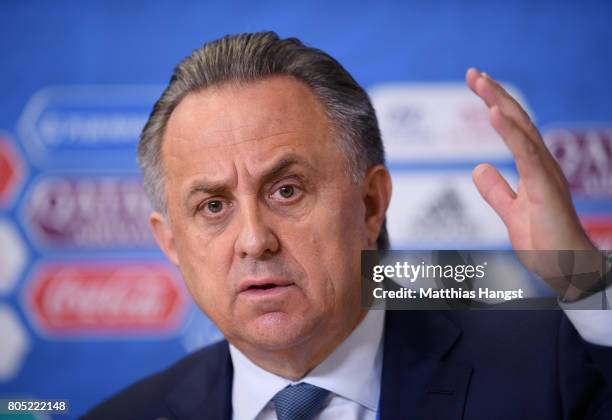 Vitaly Mutko, Russian Deputy Prime Minister and LOC Chairman, speaks to the media during the Closing Press Conference of the FIFA Confederations Cup...