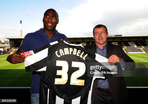 Notts County's New Signing Sol Campbell poses with manager Ian McParland during a press conference at Meadow Lane, Nottingham.