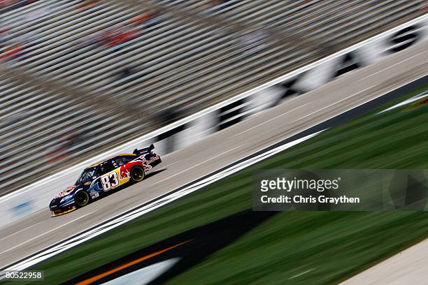 Brian Vickers, driver of the Red Bull Toyota, drives during practice for the NASCAR Sprint Cup Series Samsung 500 at Texas Motor Speedway on April 4,...