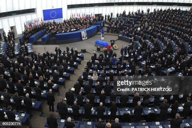 General view shows heads of States and governments and European Union representatives attend a ceremony for late German Chancellor Helmut Kohl at the...