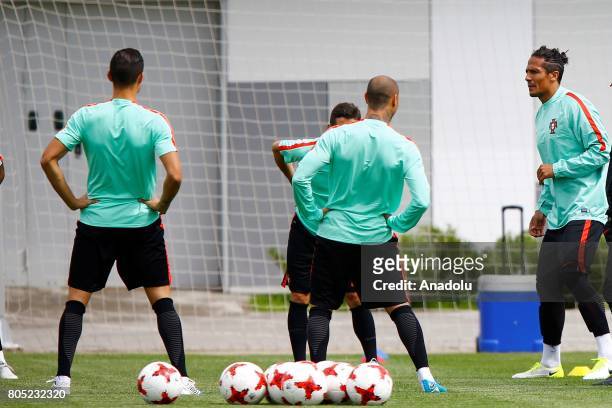 Portugal's players Bruno Alves and Ricardo Quaresma attend a training session ahead of FIFA Confederations Cup 2017 in Moscow, Russia on July 01,...